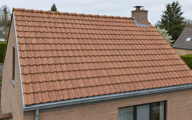 Hetzelfde terracottadak na reiniging, vanuit een iets ander standpunt