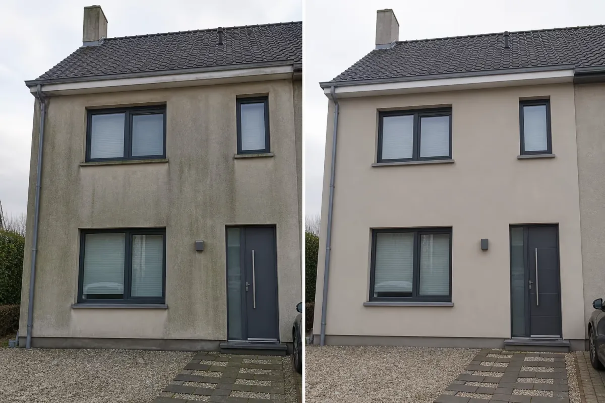 Gereinigde crepi gevel van een woning in Grobbendonk