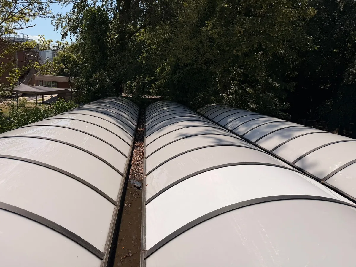 Gereinigde lichtkoepels op een plat dak